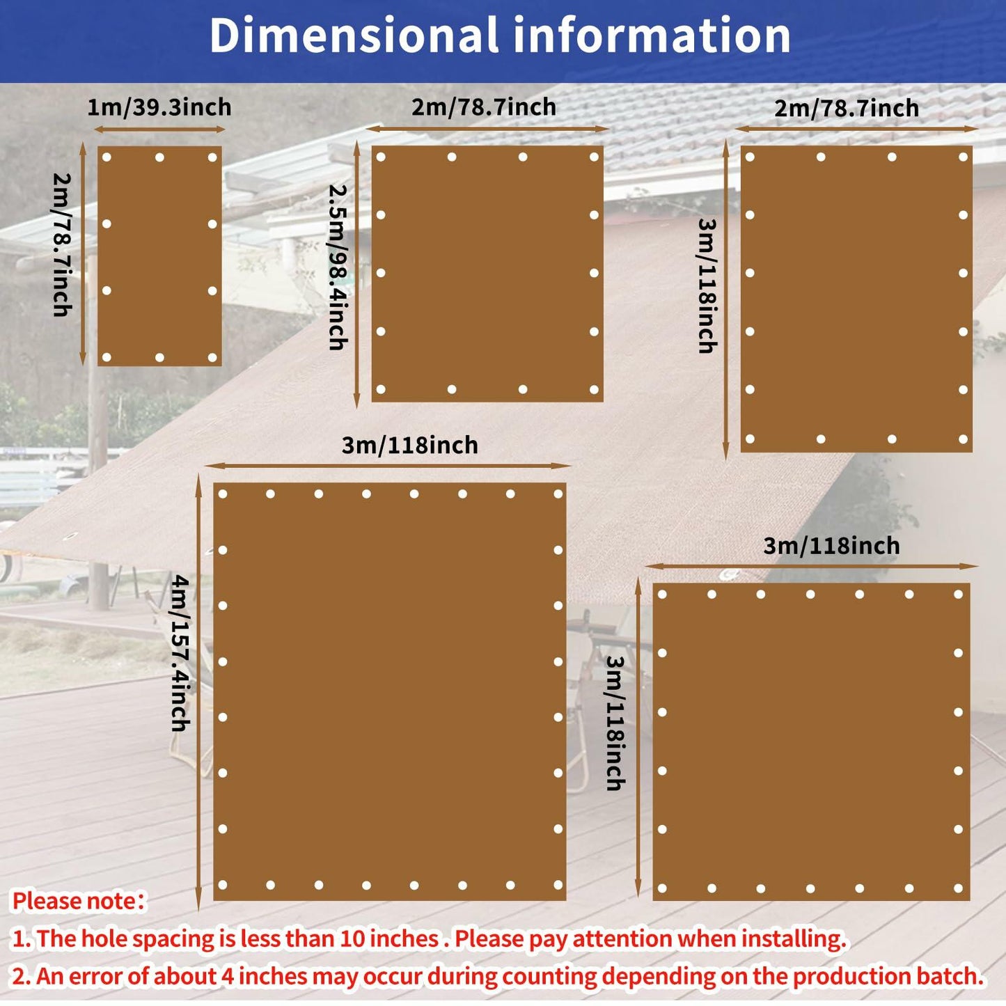 Demoul Shade Sail Rectangle Canopy 185GSM UV Block Wheat 9.84'x9.84'