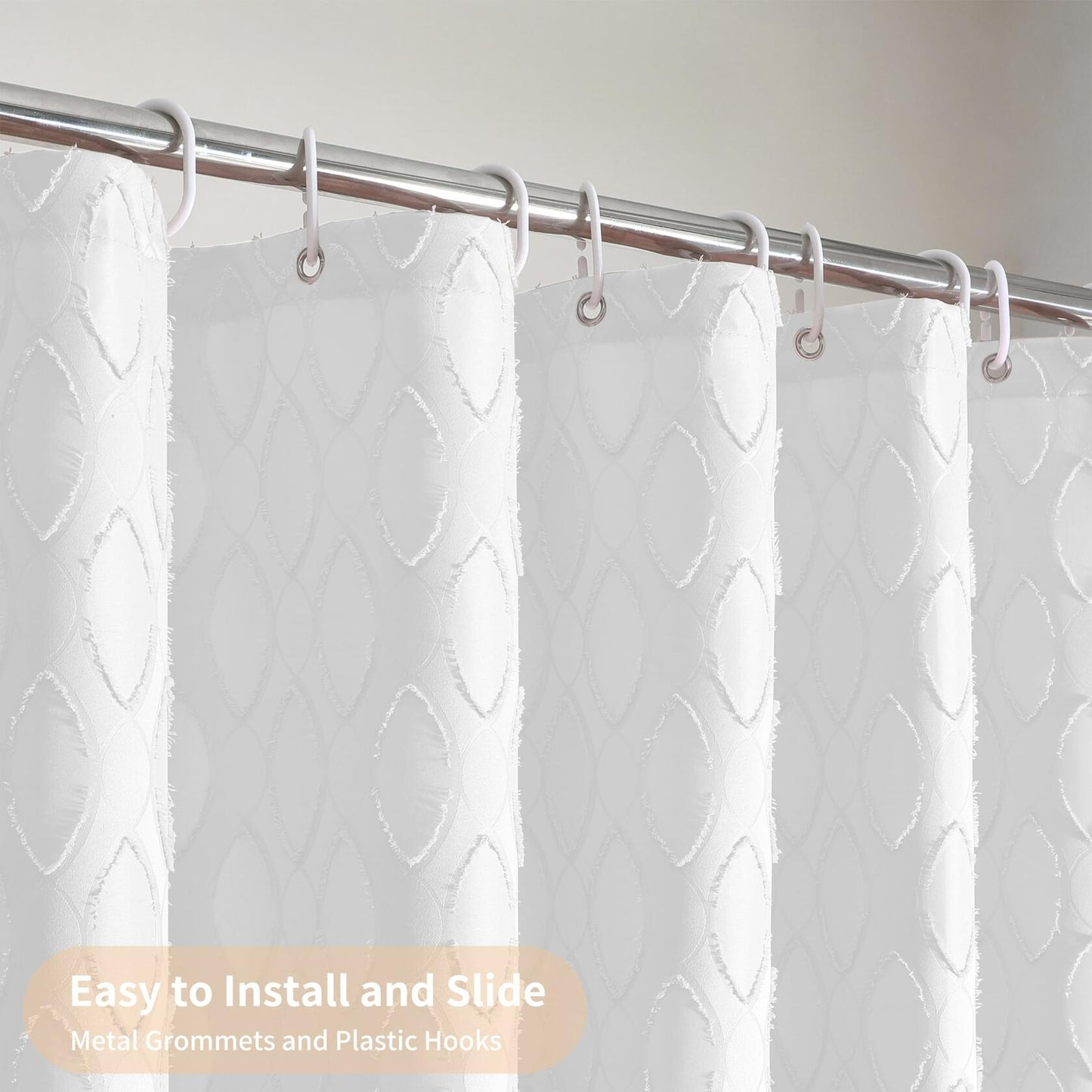 QiyI White Small Stall Shower Curtain Tassel Tufted Geometric 36x72 Inch