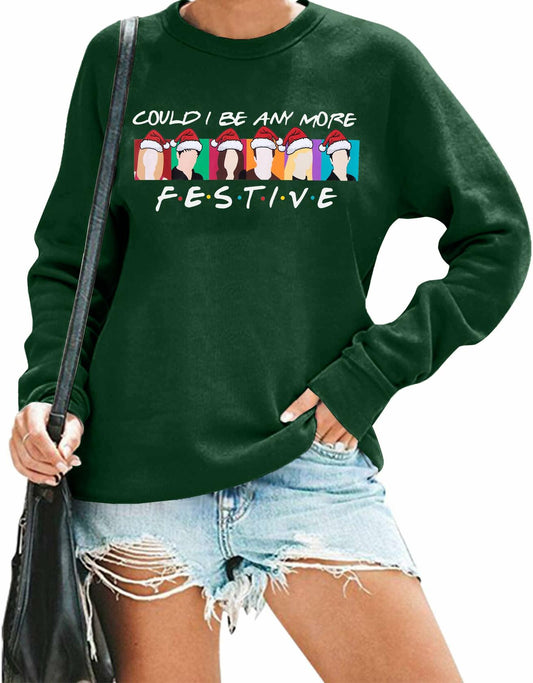 FASHGL Christmas Friends Sweatshirt Women Green Long Sleeve XX Large