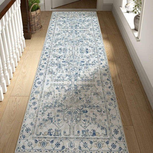 jinchan Hallway Runner Rug 2x8ft Vintage Floral Non-Slip Taupe