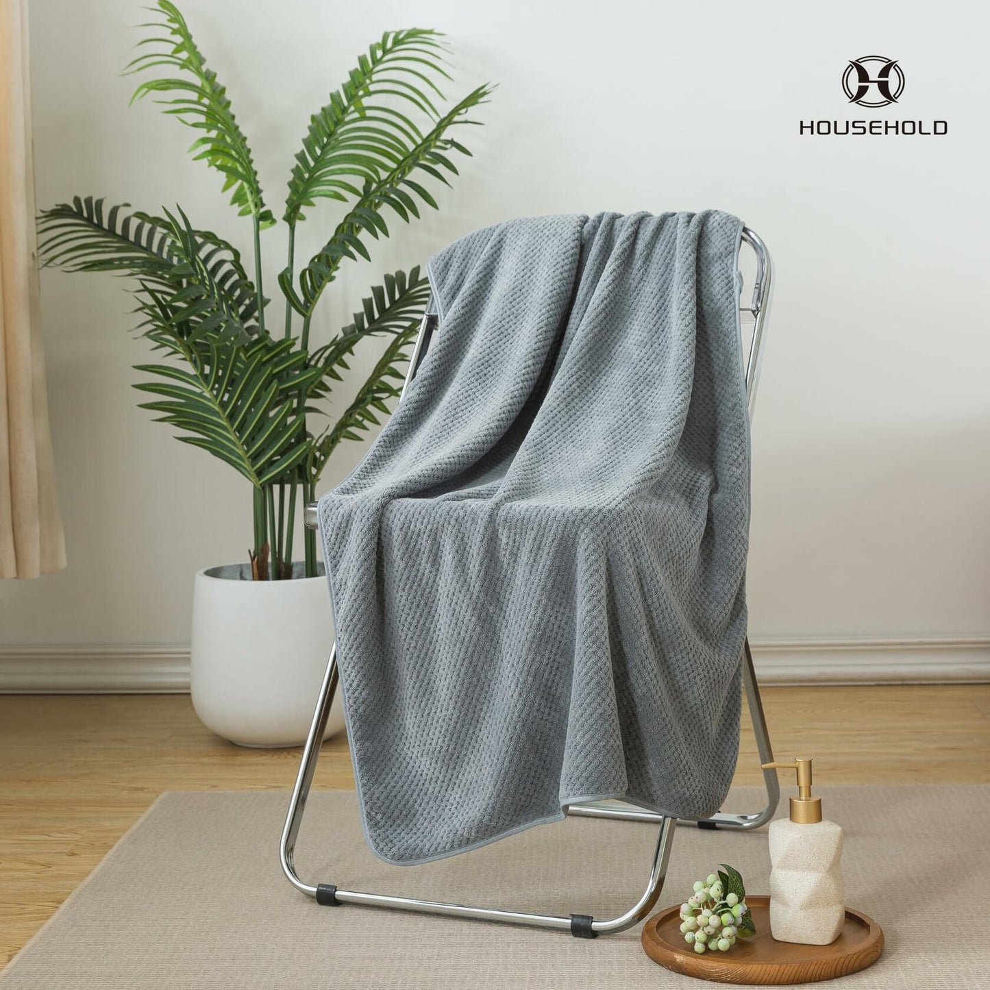 H HOUSEHOLD 3 Piece Bath Towel Set Quick Dry Grey 1 Bath 1 Washcloth 1 Hair