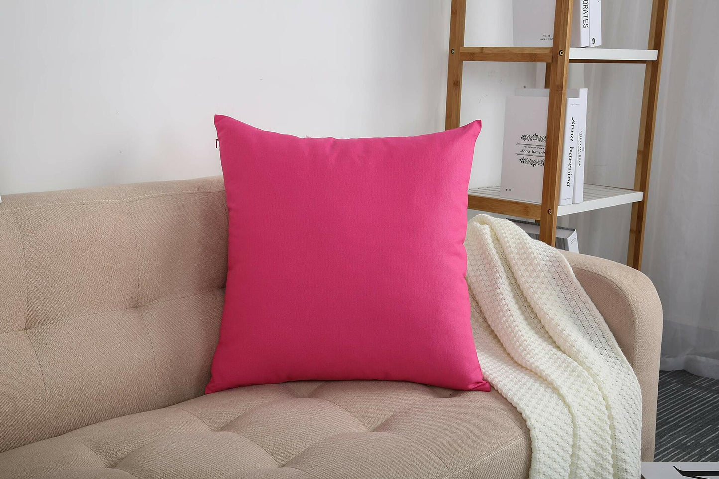 TangDepot Cotton Canvas Throw Pillow Cover 24x24 Hot Pink 1 Count