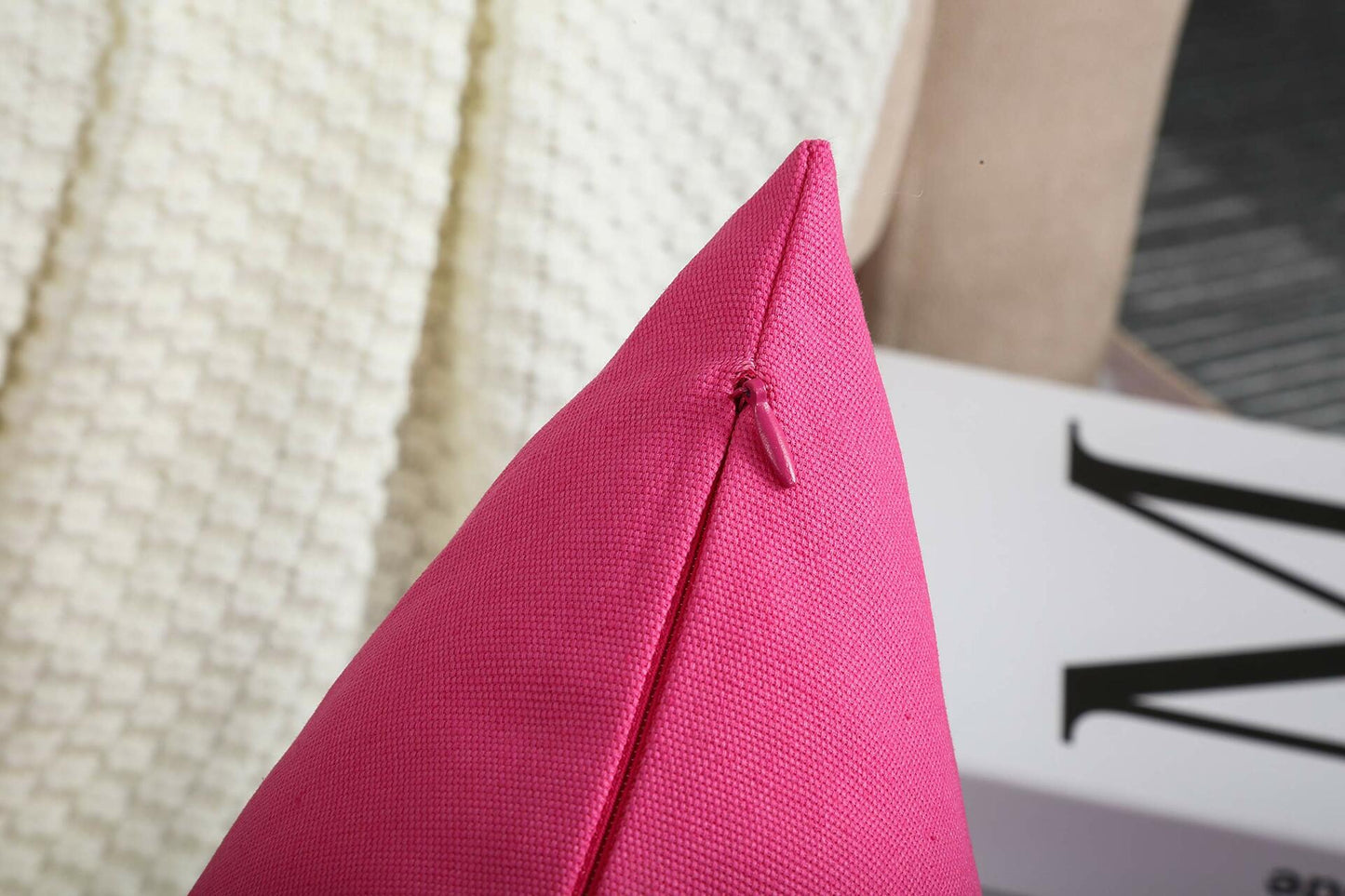 TangDepot Cotton Canvas Throw Pillow Cover 24x24 Hot Pink 1 Count