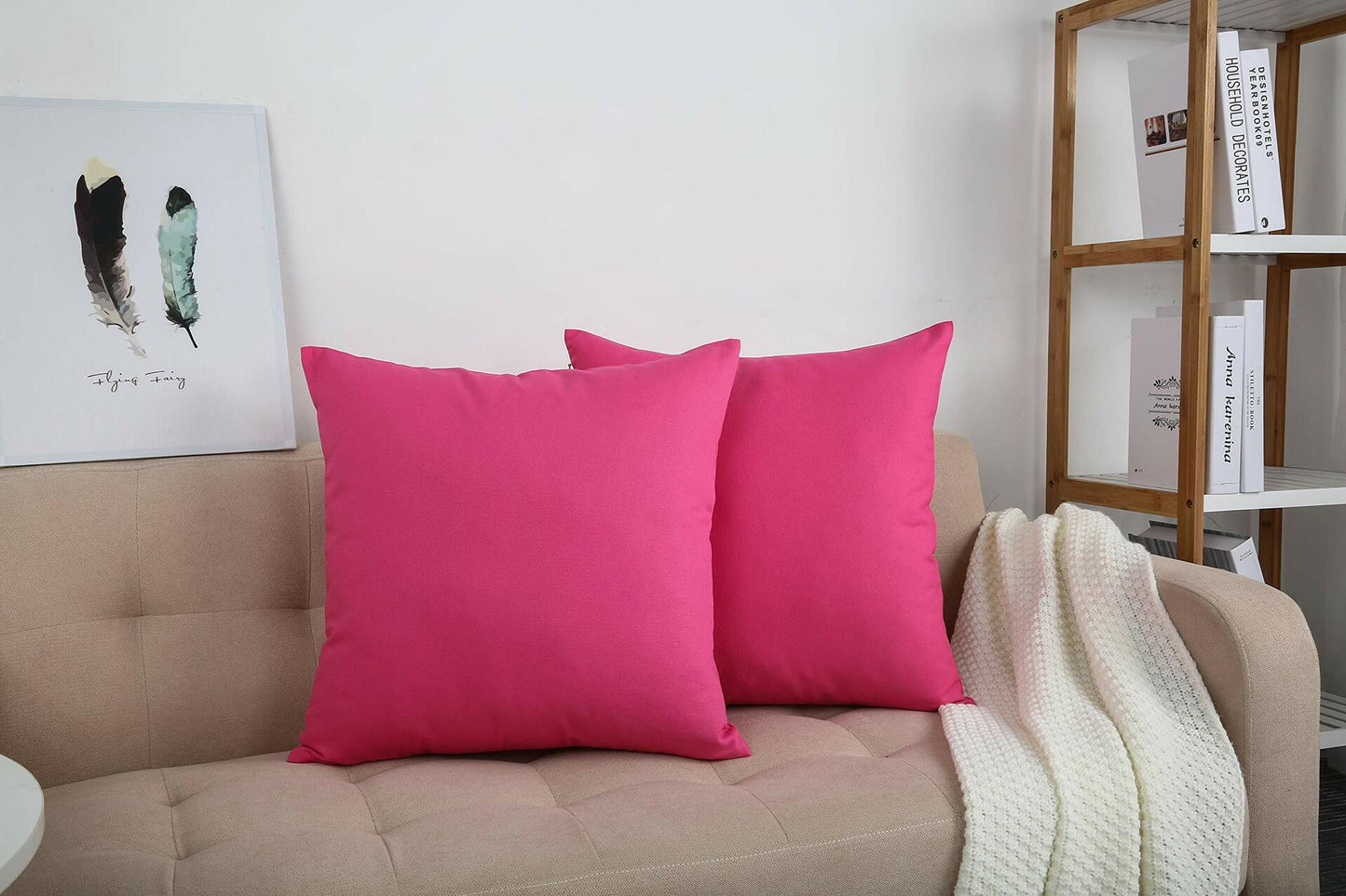 TangDepot Cotton Canvas Throw Pillow Cover 24x24 Hot Pink 1 Count