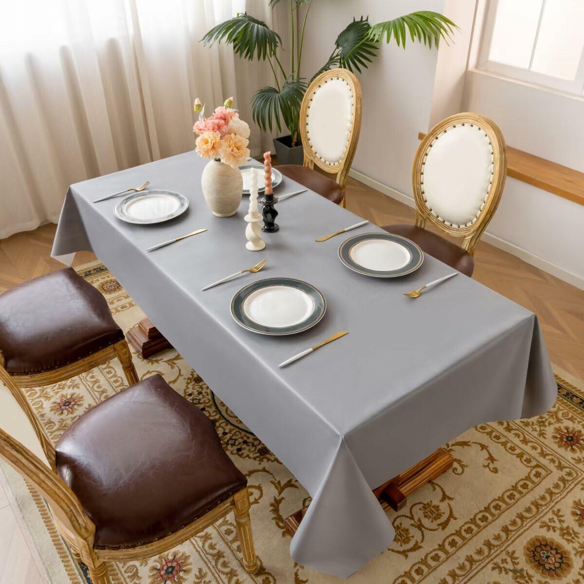 Aironment 100% Waterproof PVC Tablecloth Vinyl Rectangle 54x78 Light Grey