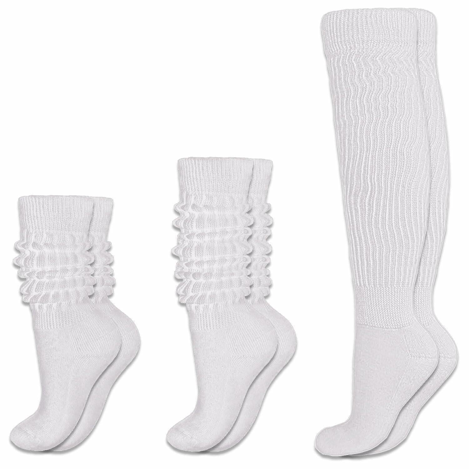 EASYLONGJEE Women Slouch Socks Knee High White 3 Pairs Size 6-11