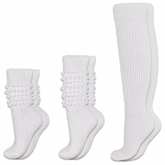 EASYLONGJEE Women Slouch Socks Knee High White 3 Pairs Size 6-11