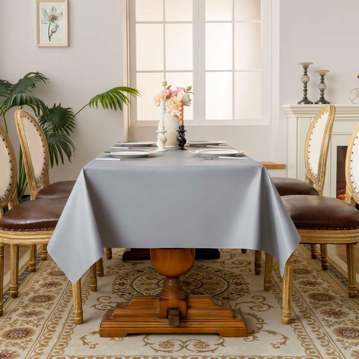 Aironment 100% Waterproof PVC Tablecloth Vinyl Rectangle 54x78 Light Grey