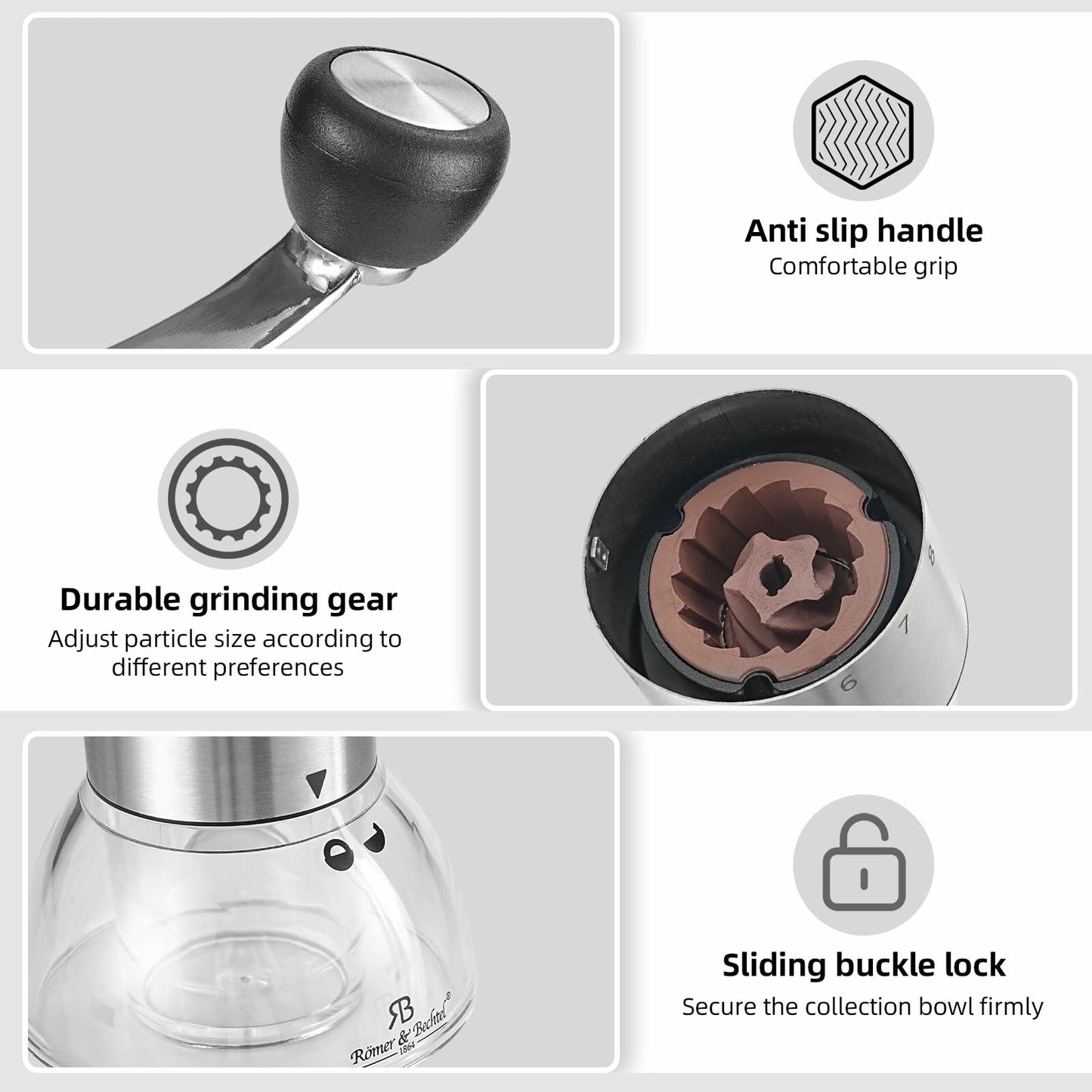 ROMER & BECHTEL Manual Coffee Grinder 14 Adjustable Ceramic Burr Black