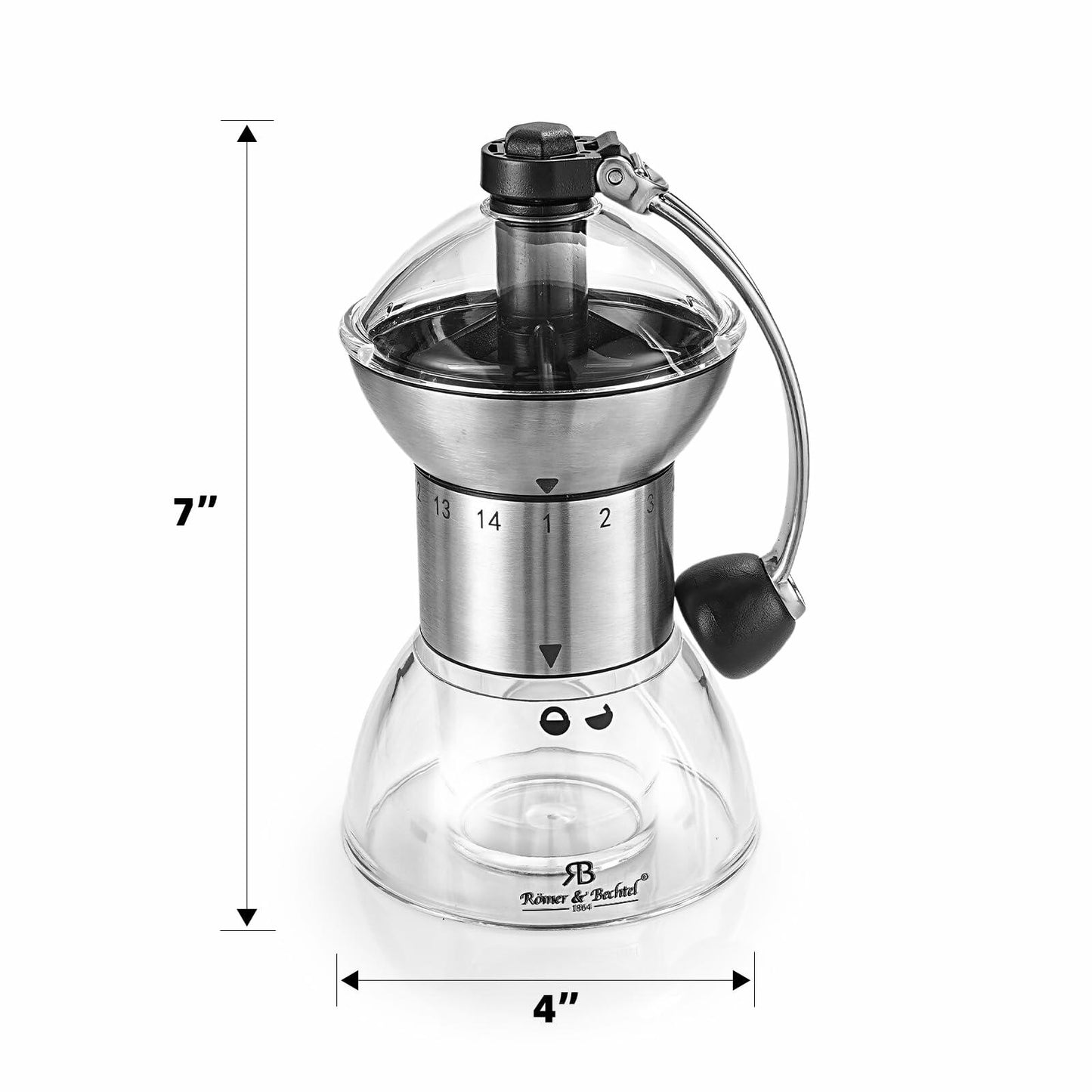 ROMER & BECHTEL Manual Coffee Grinder 14 Adjustable Ceramic Burr Black