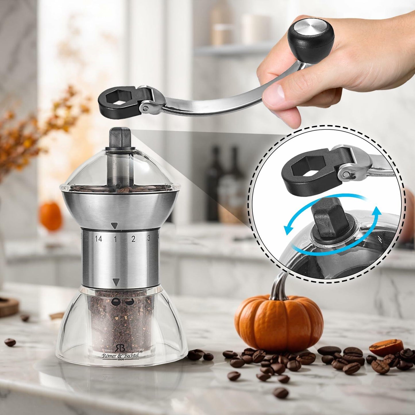 ROMER & BECHTEL Manual Coffee Grinder 14 Adjustable Ceramic Burr Black