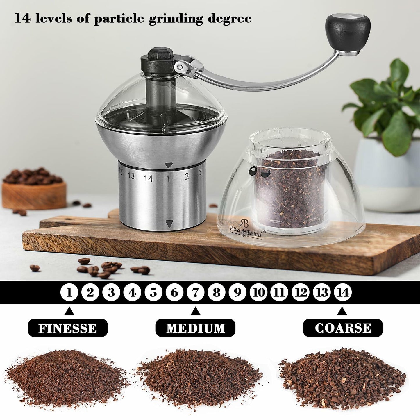 ROMER & BECHTEL Manual Coffee Grinder 14 Adjustable Ceramic Burr Black