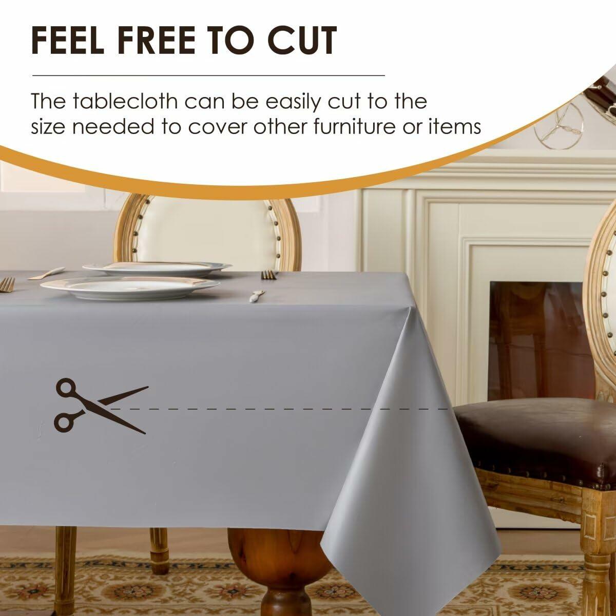 Aironment 100% Waterproof PVC Tablecloth Vinyl Rectangle 54x78 Light Grey