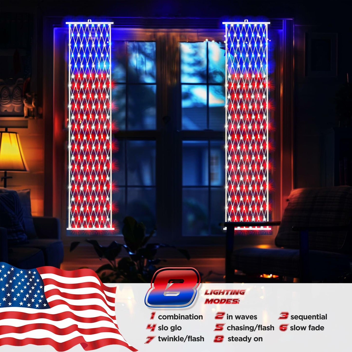 BlcTec Patriotic American Flag LED Lights 77.9x10.6in 320 LEDs Red White Blue