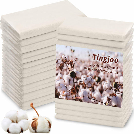 Tingjoo Organic Cotton Flannel Castor Oil Wrap 24 Pcs 15x13 Unbleached