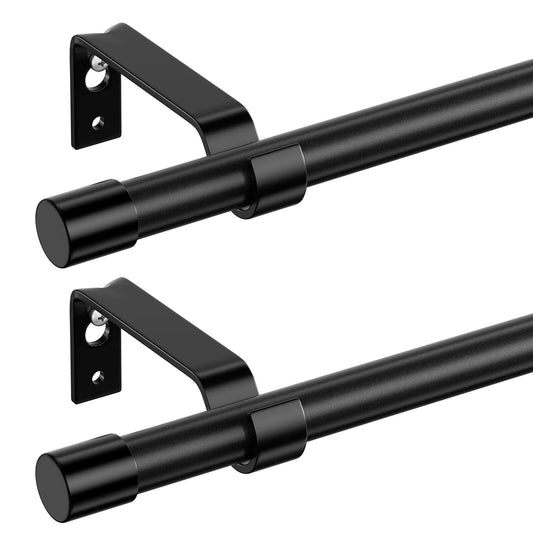 Curtain Rods 28-48in 5/8" Metal Adjustable 2 Pack Black with Brackets