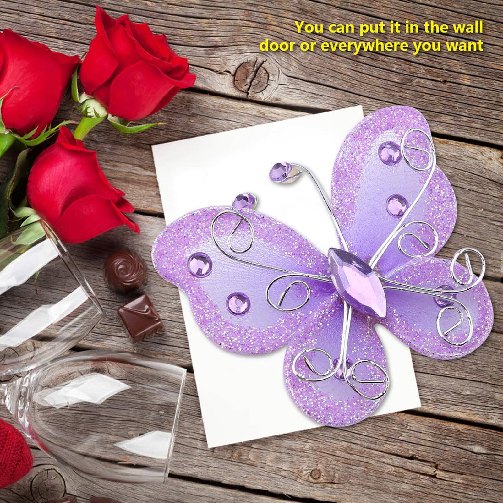 Yosoo Health Gear Wire Mesh Glitter Butterflies 24Pcs Sheer Wedding Decor