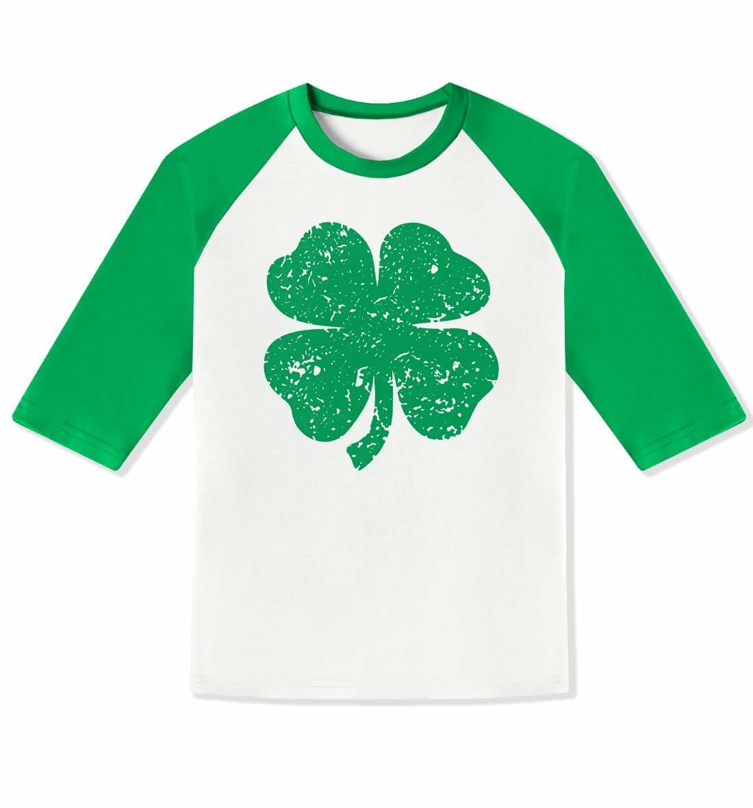 St. Patrick's Day Shamrock Raglan Half Sleeve Tee Kids White Green Size 10Y