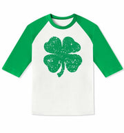St. Patrick's Day Shamrock Raglan Half Sleeve Tee Kids White Green Size 10Y