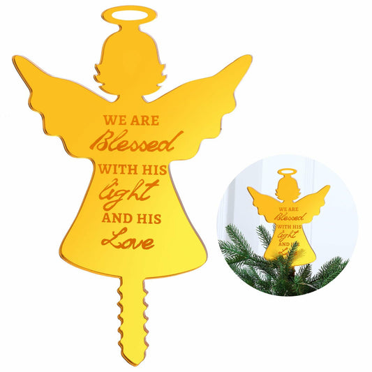 Gerrii Angel Christmas Tree Topper Praying Gold Acrylic Xmas Decor