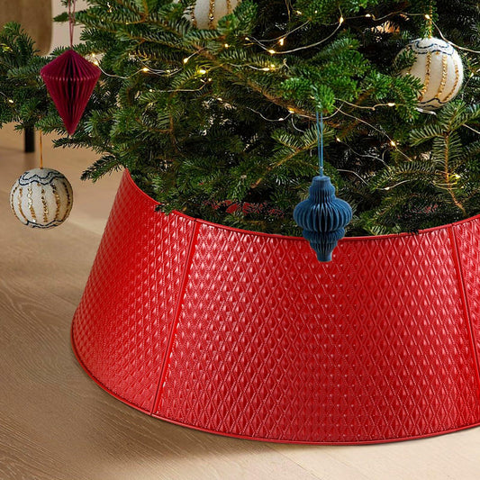 Hatisan Red Metal Christmas Tree Collar Basket Skirt 28'' Indoor Outdoor