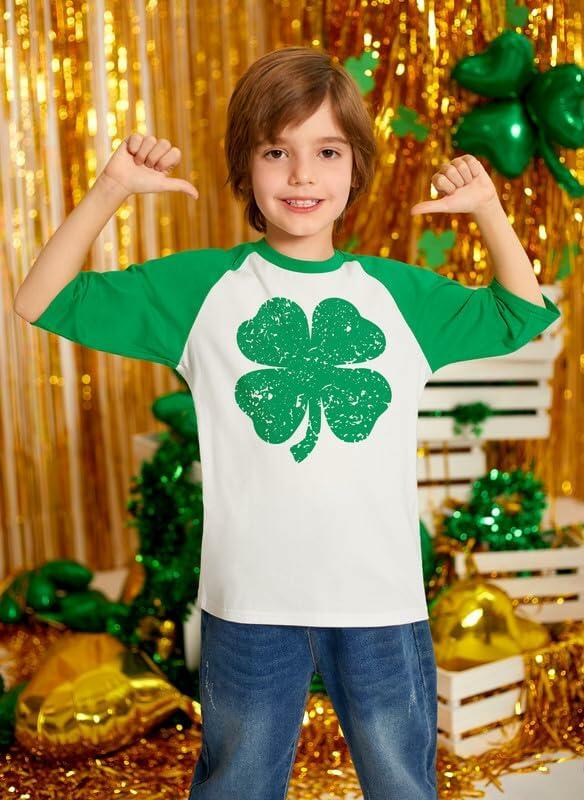 St. Patrick's Day Shamrock Raglan Half Sleeve Tee Kids White Green Size 10Y