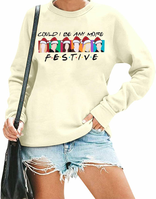 FASHGL Christmas Friends Sweatshirt Women Long Sleeve Apricot