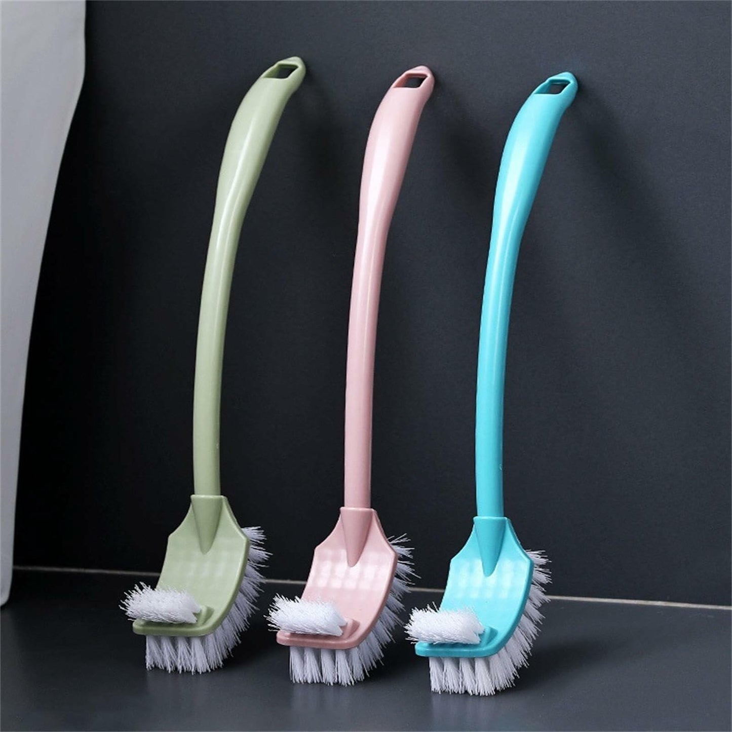 [Like_new] Simple Toilet Brush Double Sided Clean Brush with Long Holder Green 1pc