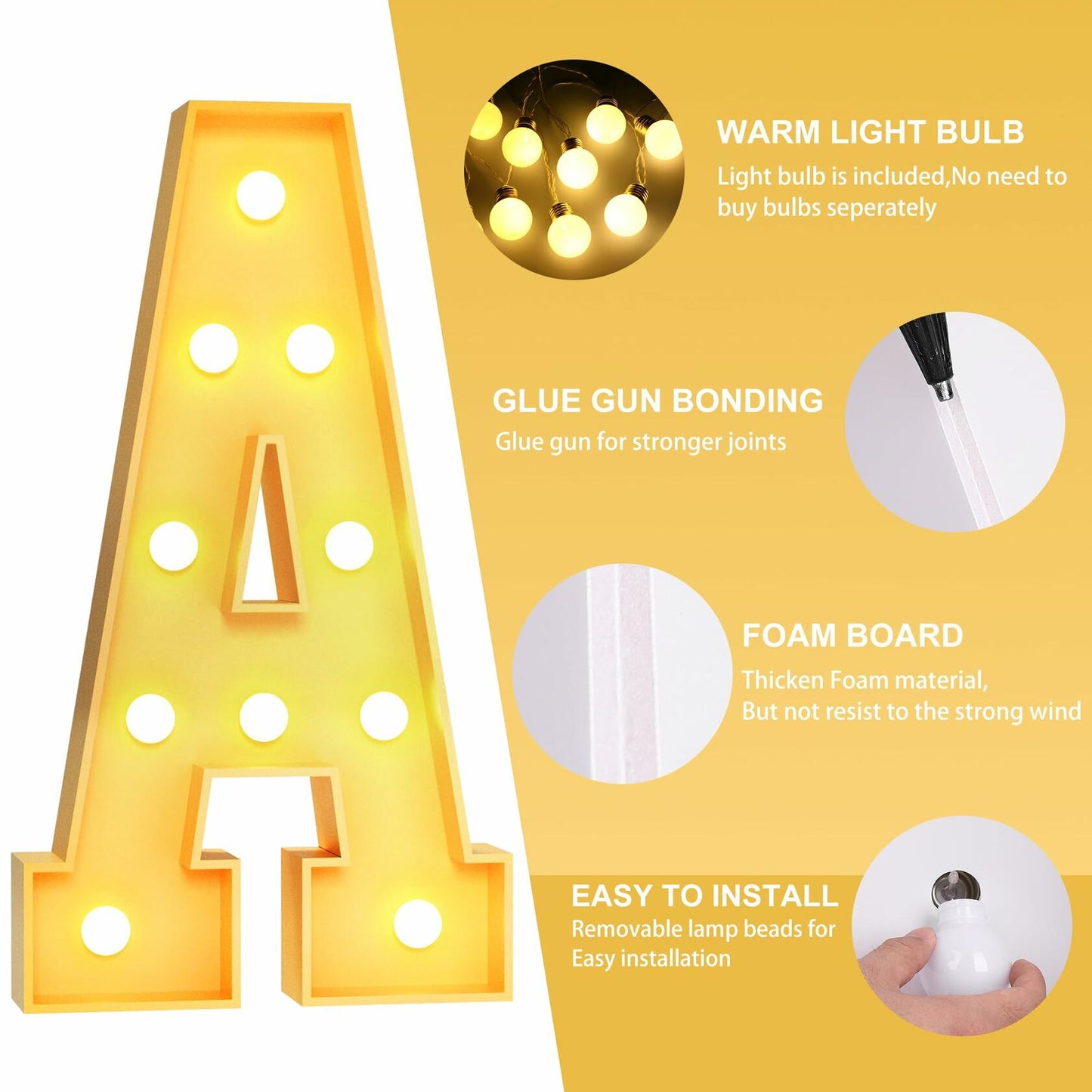 Foaky 3FT Marquee Light Up Letter R Party Decor Foam Board Kit