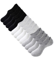 Breslatte No Show Socks Womens Men Soft Cotton Nonslip 6pairs Black Grey White S