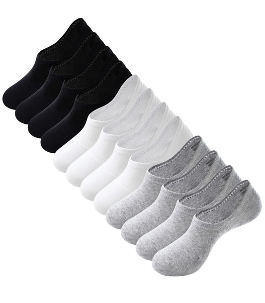 Breslatte No Show Socks Womens Men Soft Cotton Nonslip 6pairs Black Grey White S
