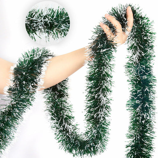 50Ft Christmas Tinsel Garland Green Metallic Twist Holiday Tree Decor