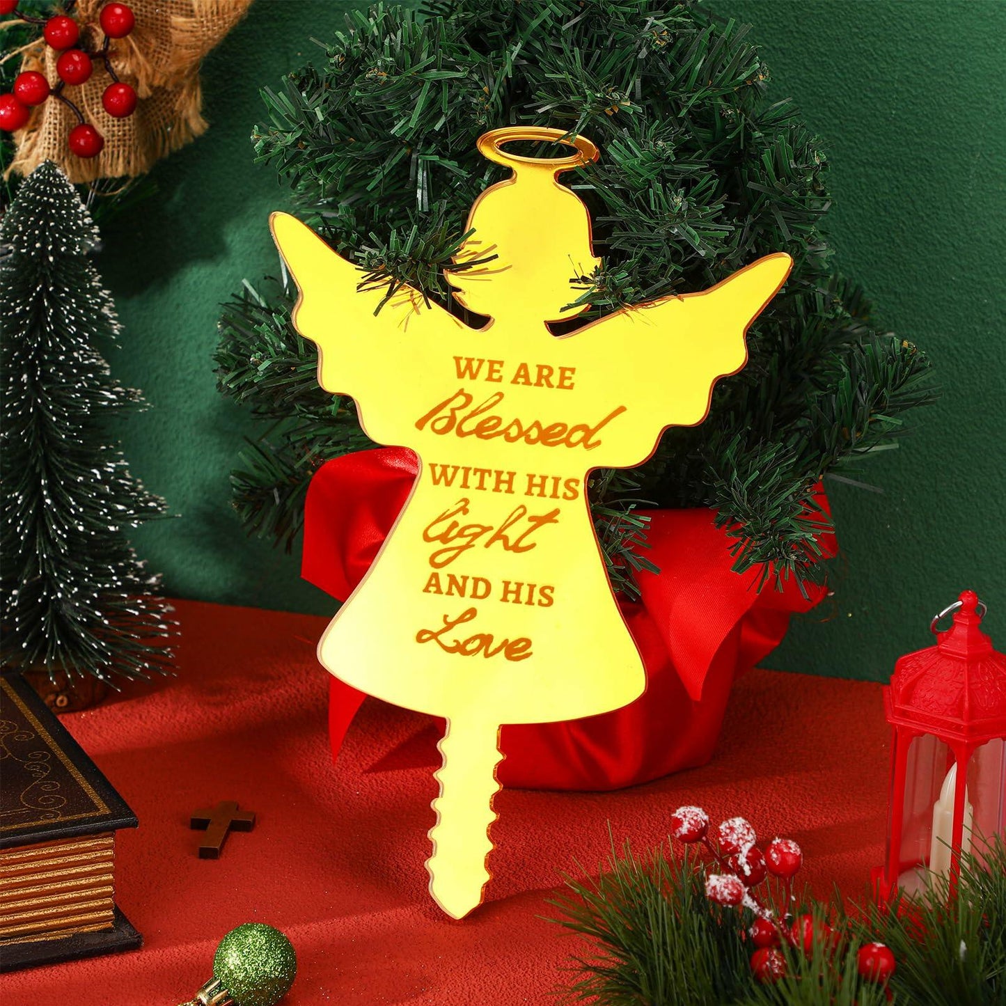 Gerrii Angel Christmas Tree Topper Praying Gold Acrylic Xmas Decor
