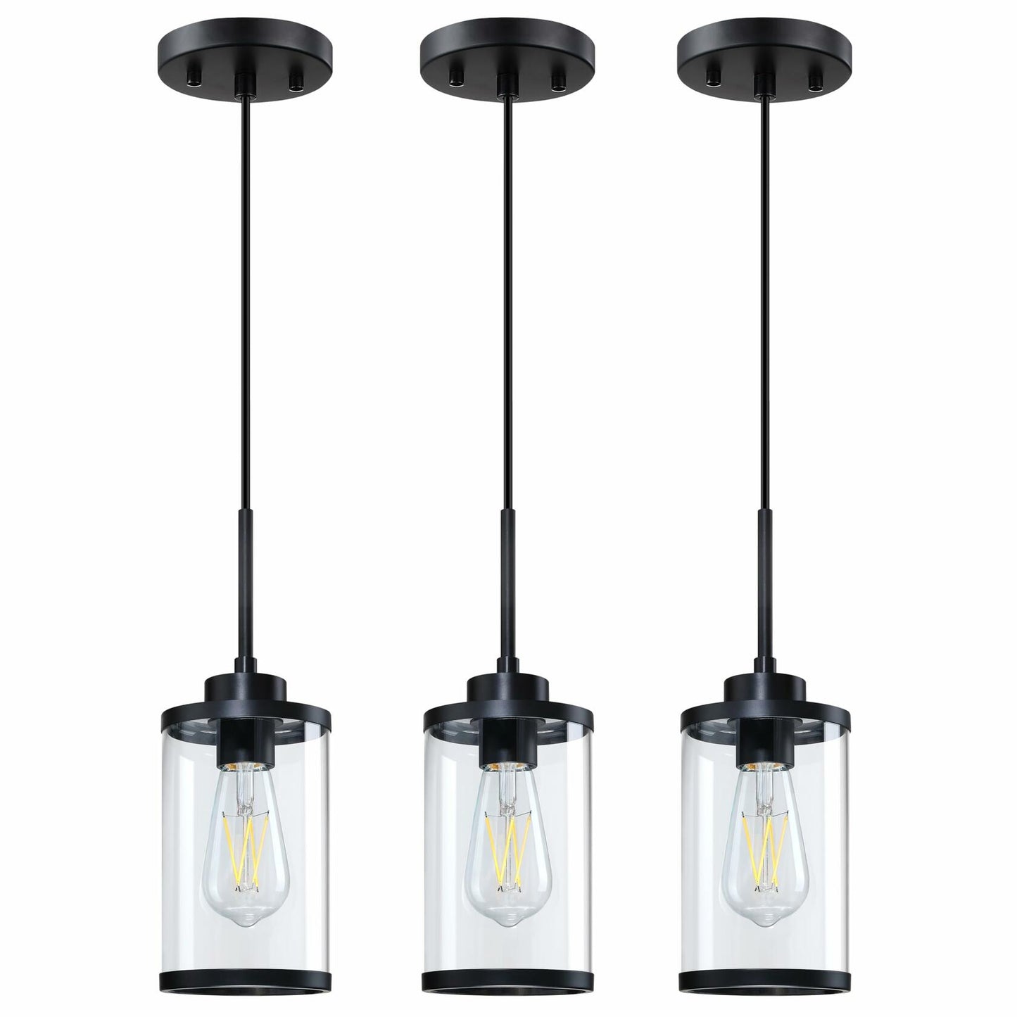 [Like_new] RAINLIGHTING 3 Pack Industrial Kitchen Island Pendant Lights Black Clear Grey