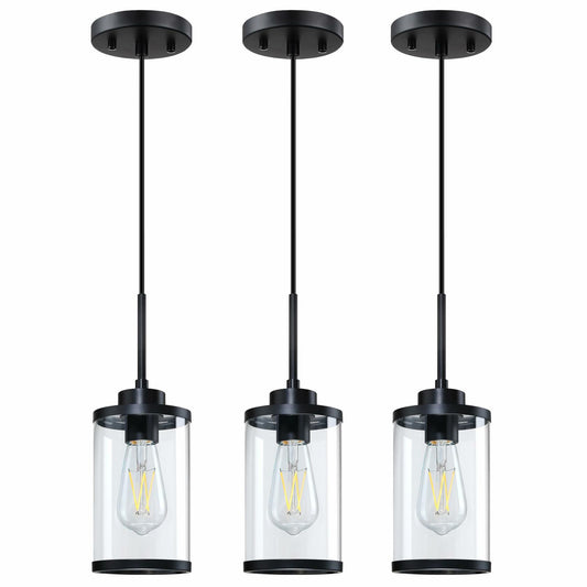 [Like_new] RAINLIGHTING 3 Pack Industrial Kitchen Island Pendant Lights Black Clear Grey
