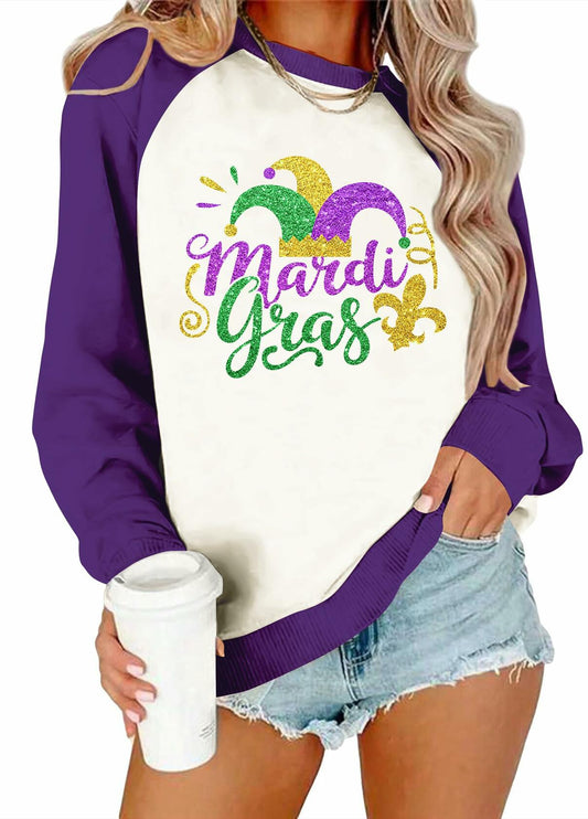 Mardi Gras Sweatshirt Women Long Sleeve Carnival Outfit White Size M