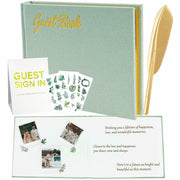 4 in 1 Wedding Guest Book Linen Cover with Pen, Sign Card & Stickers White
