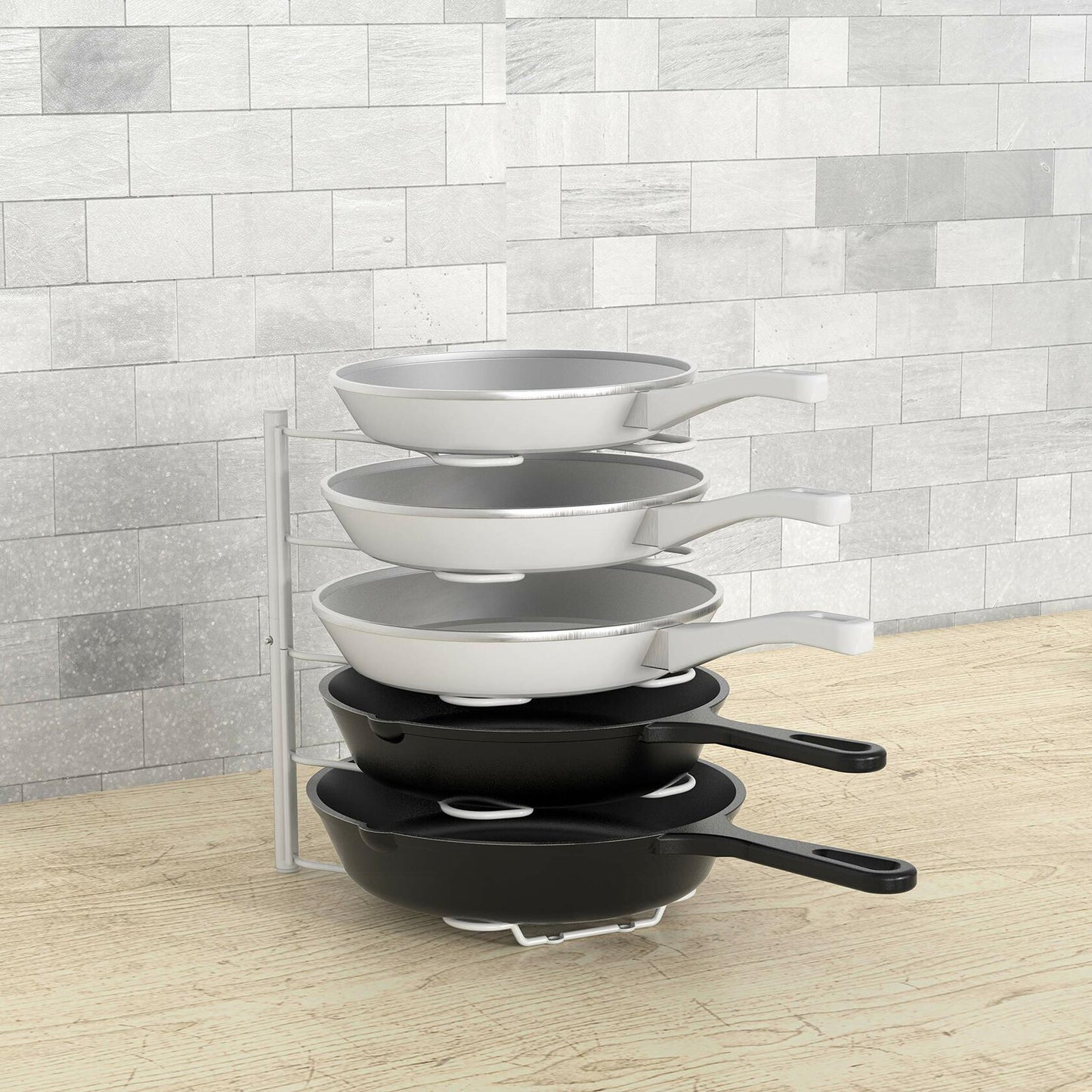 Deco Brothers Pan Organizer Rack for Kitchen Cabinet and Counter White