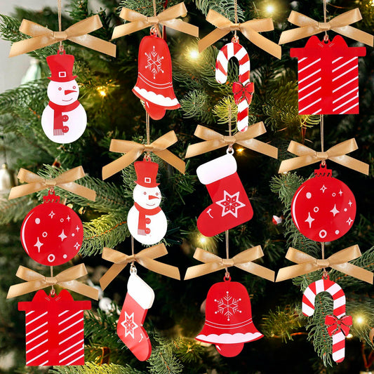 OAOLEER 12 Pack Acrylic Christmas Tree Ornaments Snowman Santa Crafts