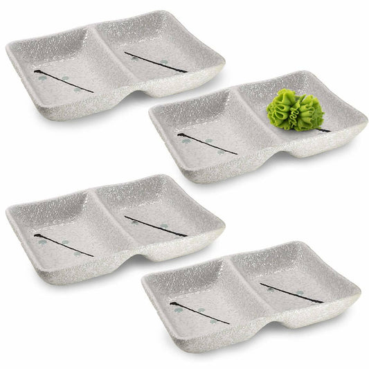 [Like_new] Happy Sales HSSD-DBWB4 Dual Sauce Bowls Set of 4 White & Blue Cherry Blossom