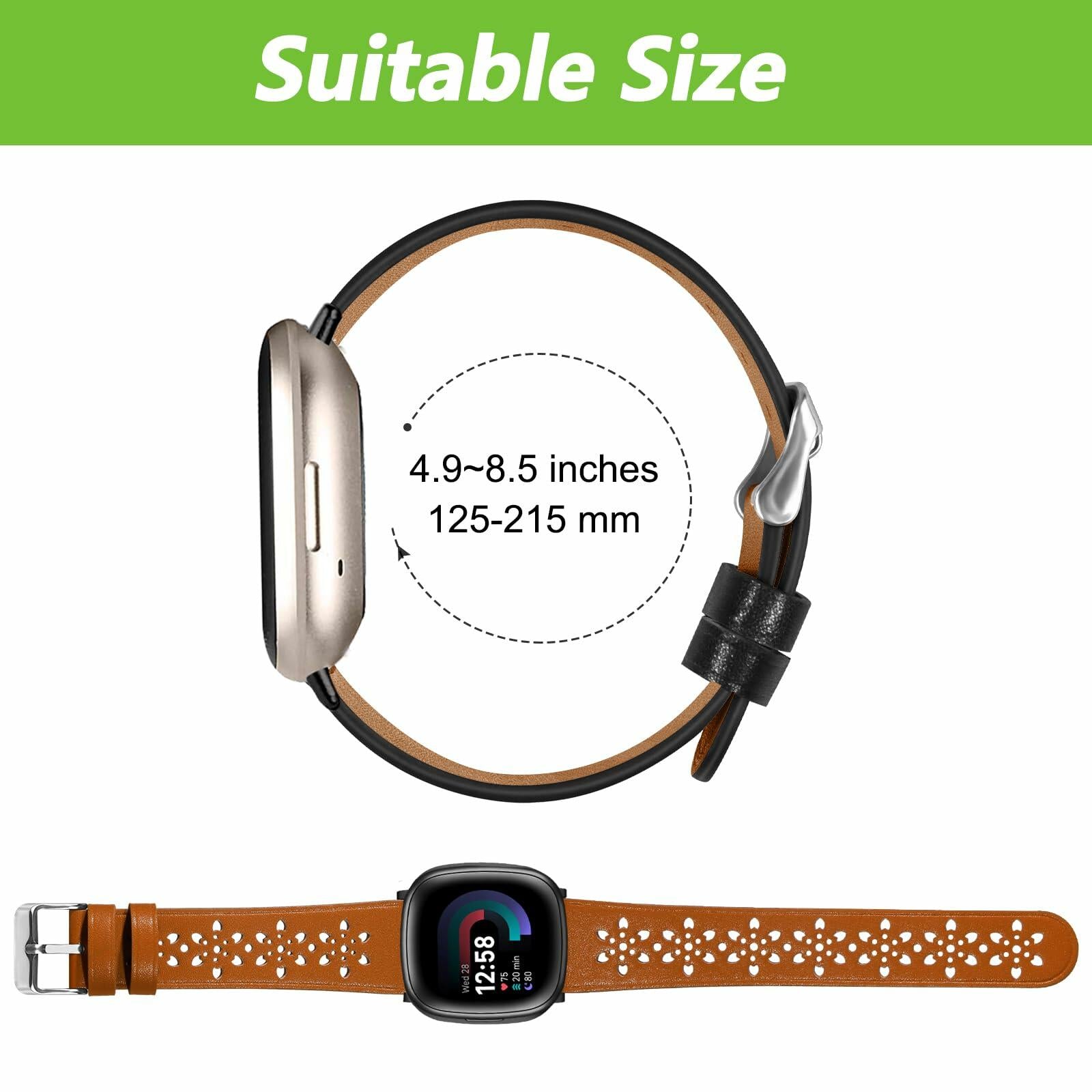Yibcaiic Leather Bands Compatible Fitbit Versa 4 3 Sense Floral Hollow-out