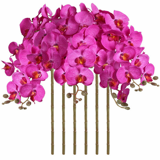 ICBOX 38 Inch Purple Artificial Orchids 6 PCS Faux Velvet Flowers Stem
