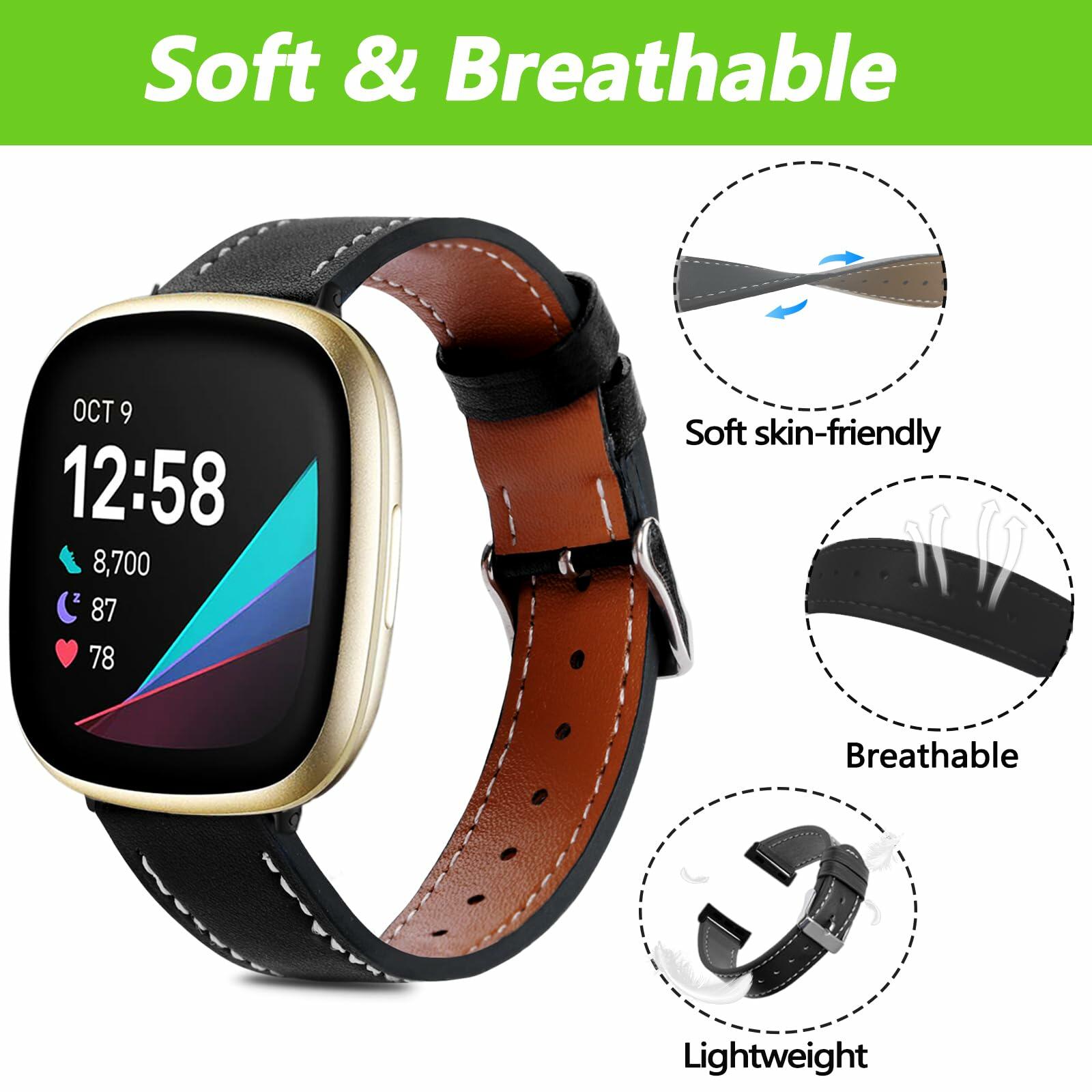 Yibcaiic Leather Bands Compatible Fitbit Versa 4 3 Sense Floral Hollow-out
