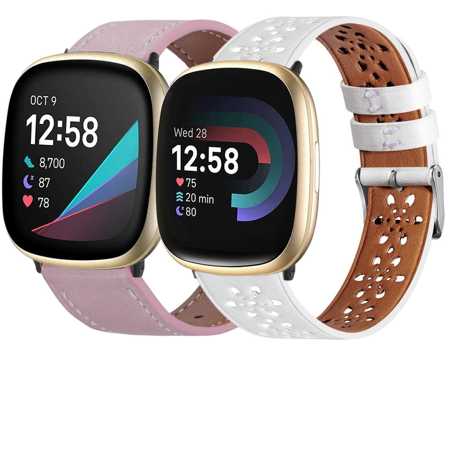 Yibcaiic Leather Bands Compatible Fitbit Versa 4 3 Sense Floral Hollow-out
