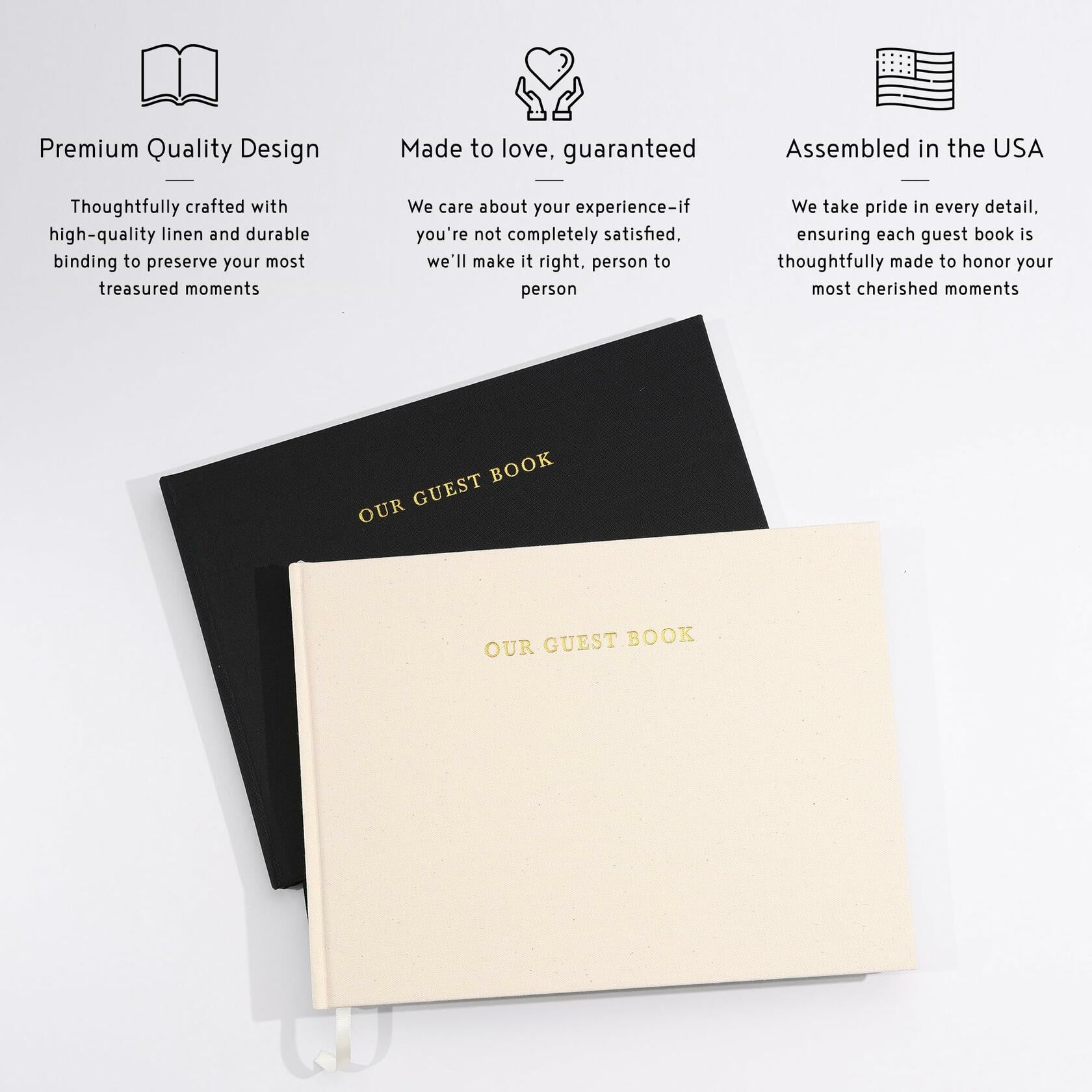 Classic Linen Guest Book Layflat Plain Blank Pages Wedding Baby Shower