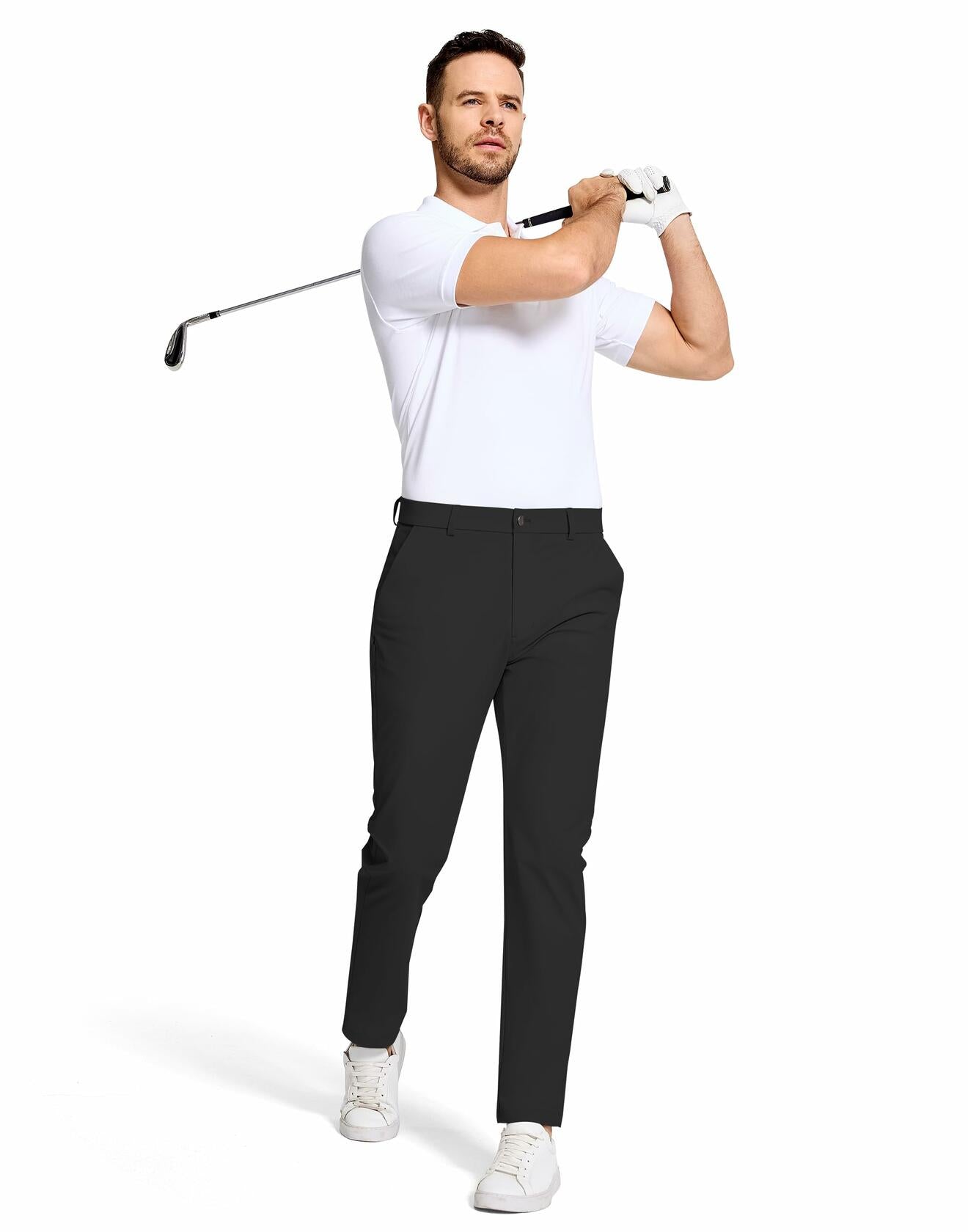 SERAMY Mens Golf Dress Pants Slim Fit Stretch Quick Dry Black Size 36