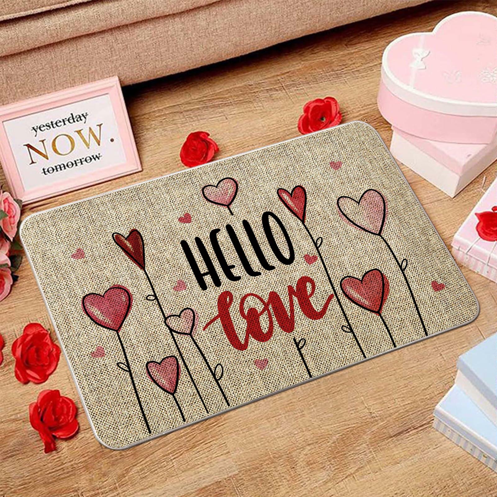 GAGEC Valentines Day Door Mat Hello Love Hearts Decorative 17x27 Inch