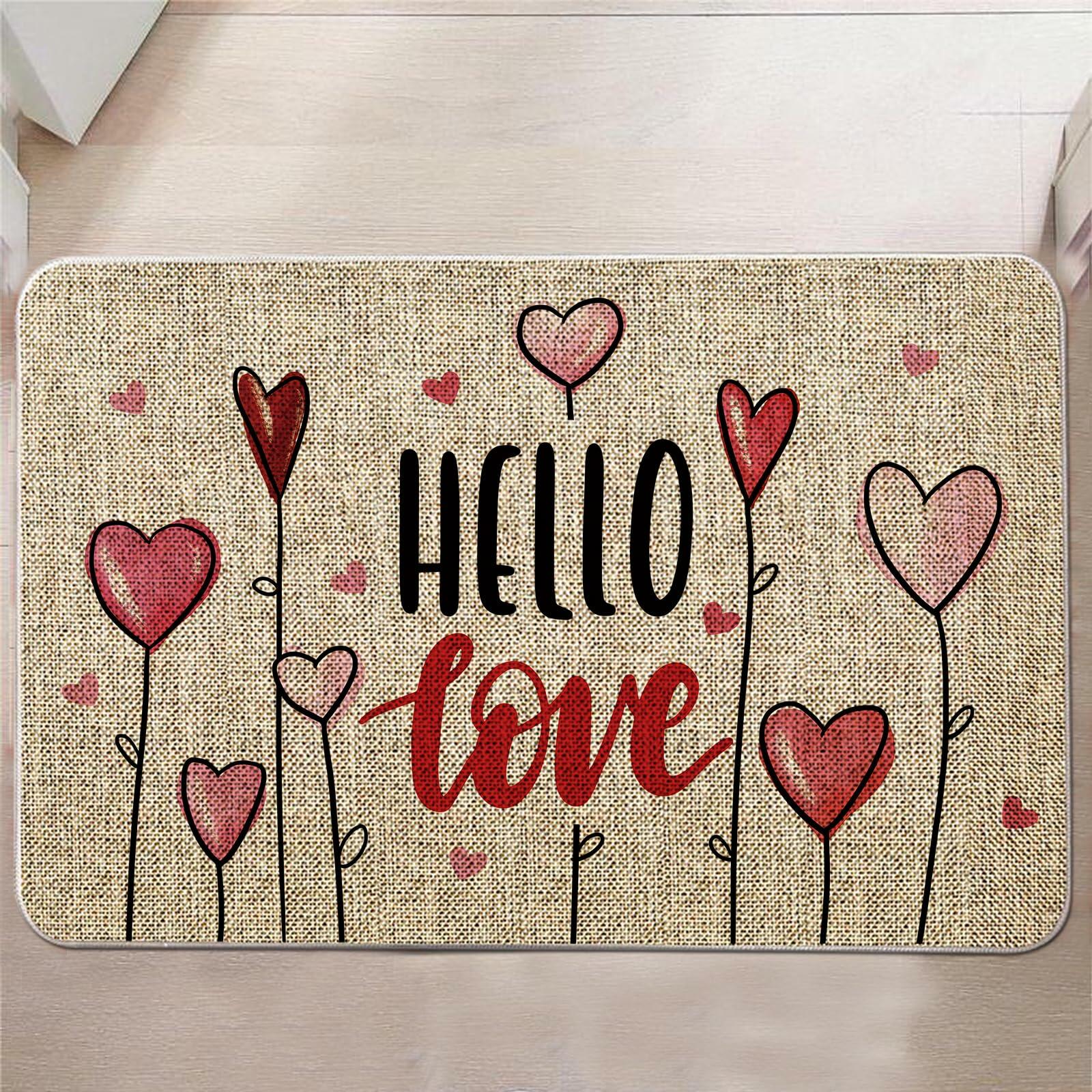 GAGEC Valentines Day Door Mat Hello Love Hearts Decorative 17x27 Inch