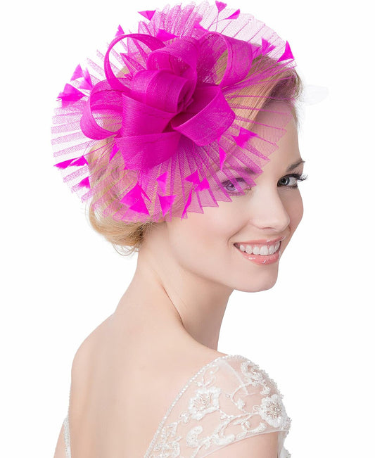 Kidukso Fascinator Hat Women Derby Feather Mesh Headband Rose Red