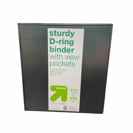 up & up 3-Ring Sturdy D-Ring Binder with View Pockets 1.5 inch Black